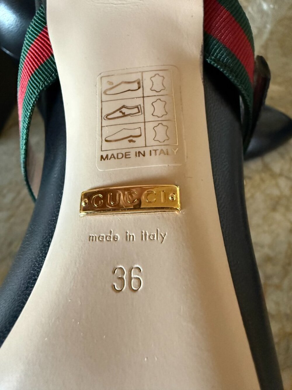 Gucci Sylvie Logo Web Stripe Mary Jane Buckle Black Leather Pumps EU 36 US 6 New - Picture 8 of 14